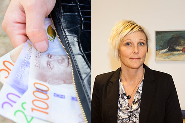 kollage hand som tar ut sedlar ur plånbok och foto IAFs analyschef Jessica Idbrant